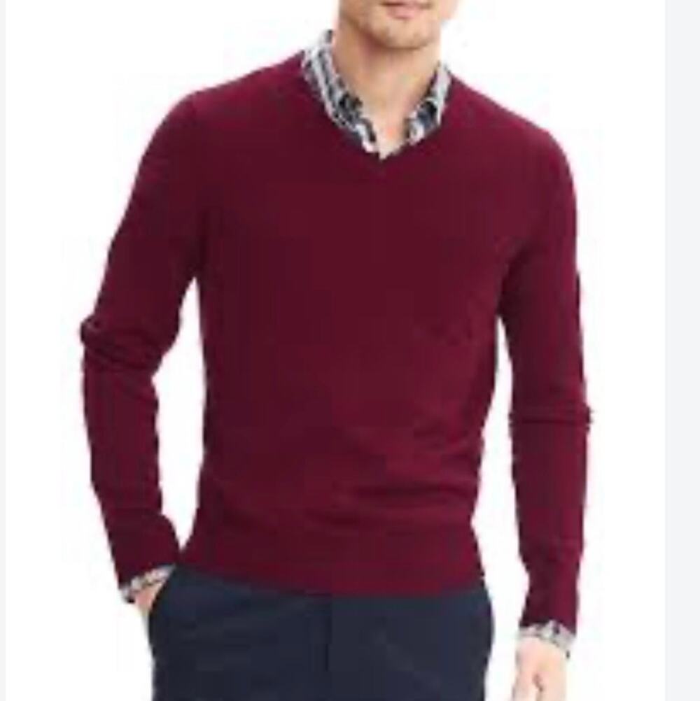 Banana Republic Silk Cotton Cashmere Blend V-Neck Sweater Burgundy Men's Size S